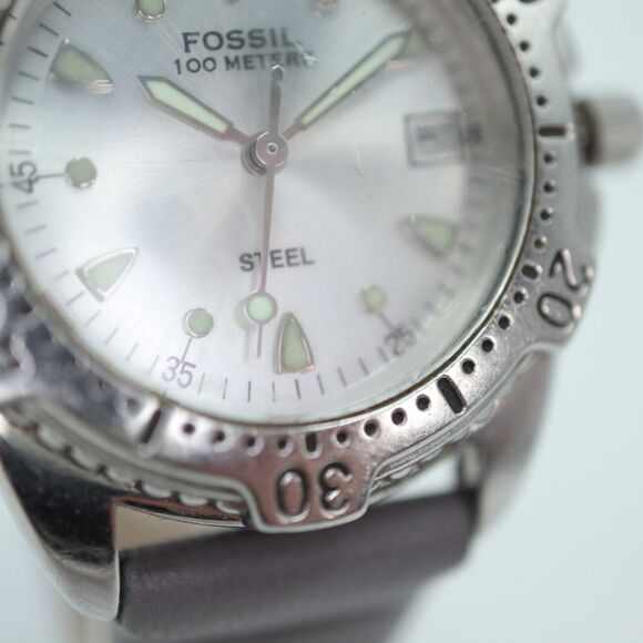 Fossil Steel Watch 32mm Silver Tone Date Dial 100m Gray Vegan Leather FS-2525 - Picture 7 of 15